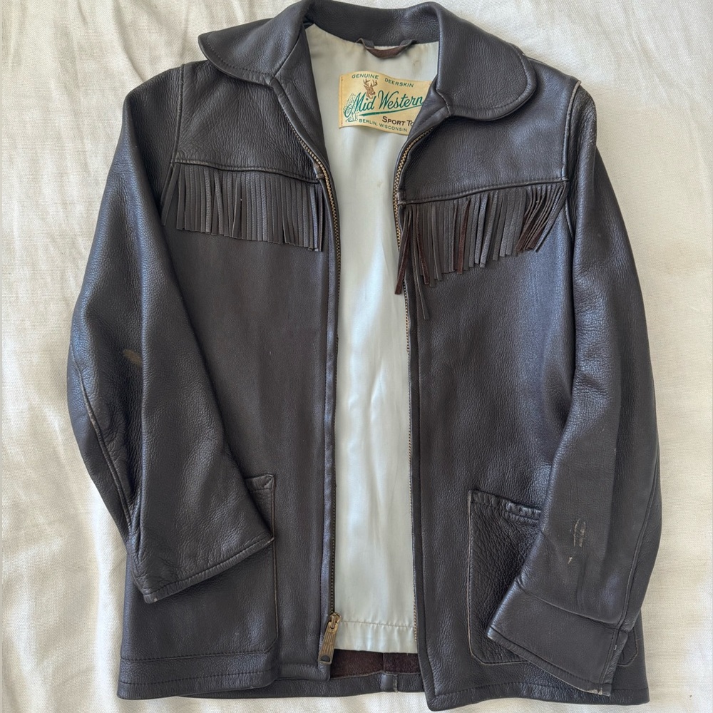 Vintage Deerskin Fringe Leather Jacket - Chocolate Brown - XXS